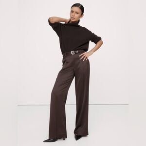 Banana Republic High-Rise Wide-Leg Italian Satin Pant, Ganache Brown, Size 2